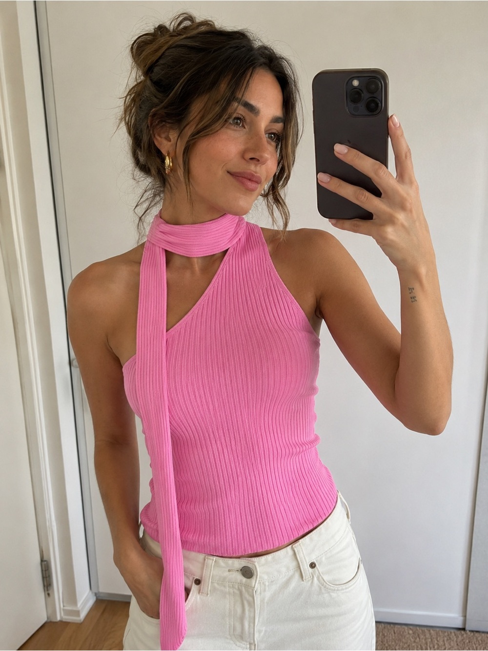 Zara Pink Ribbed Asymmetrical Tops size M